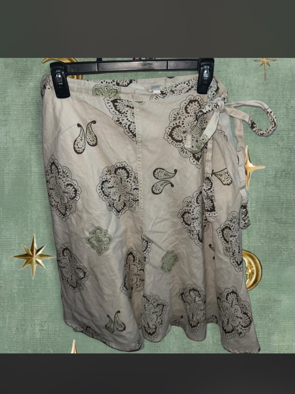 Vintage Y2K 2006 Old Navy Linen/Cotton Blend paisley print midi skirt w Side Tie